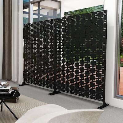 Free Standing Quadra Black Decorative Outdoor Privacy Screen, 47" L x 76" H