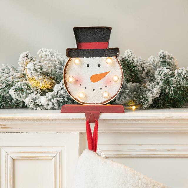 Glitzhome Christmas Marquee LED Stocking Holder - Snowman Head