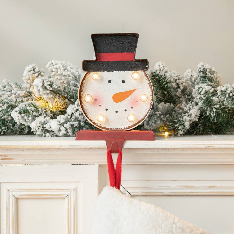Glitzhome Marquee LED Cartoon Tree Snowman Christmas Stocking Holders Mantel Ornament - Snowman