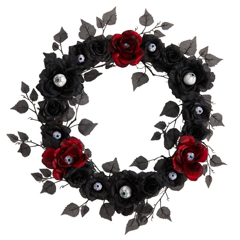 Eyeball and Rose Halloween Artificial Wreath, 24-Inch, Unlit