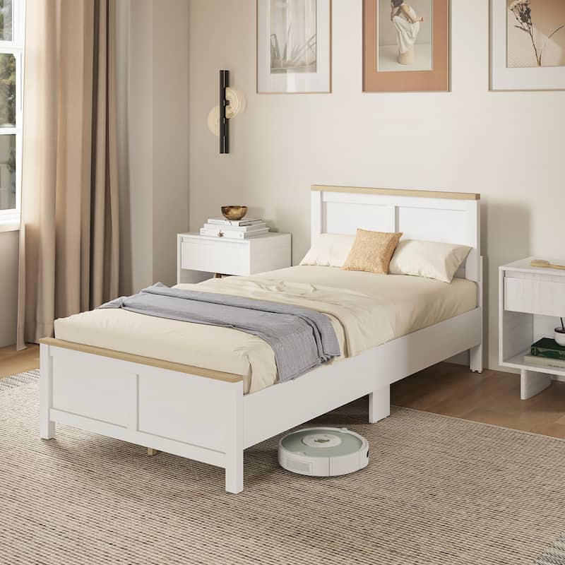 HOMCOM Twin Size Bed Frame with Headboard and Footboard, Twin Platform Bed Frame with Wooden Slats, Under-Bed Storage
