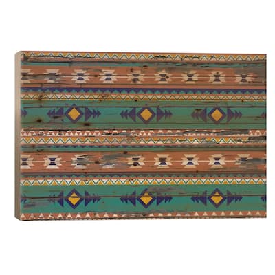 Teal & Orange Tribal Pattern on Wood Print On Wood by 5by5collective - Multi-Color
