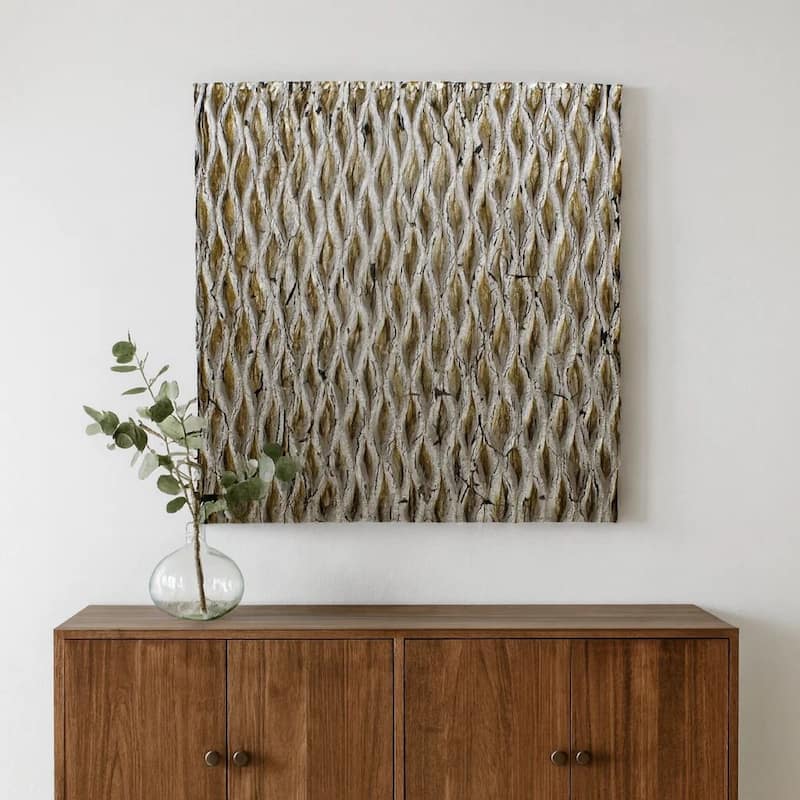 Modern Style Wooden Wall Decor with Patterned Carving, Large, Silver - 6 x 12