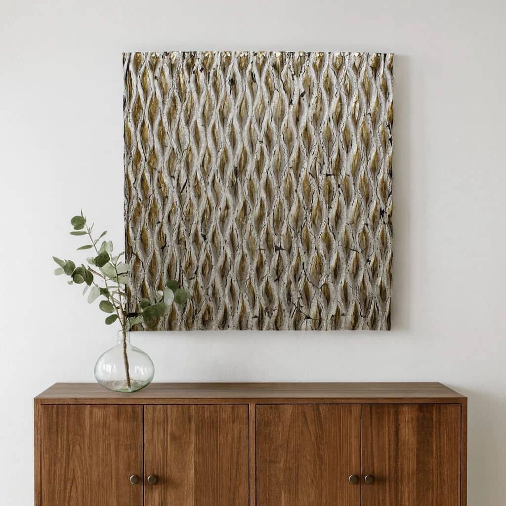 Modern Style Wooden Wall Decor with Patterned Carving, Large, Silver - 6 x 12