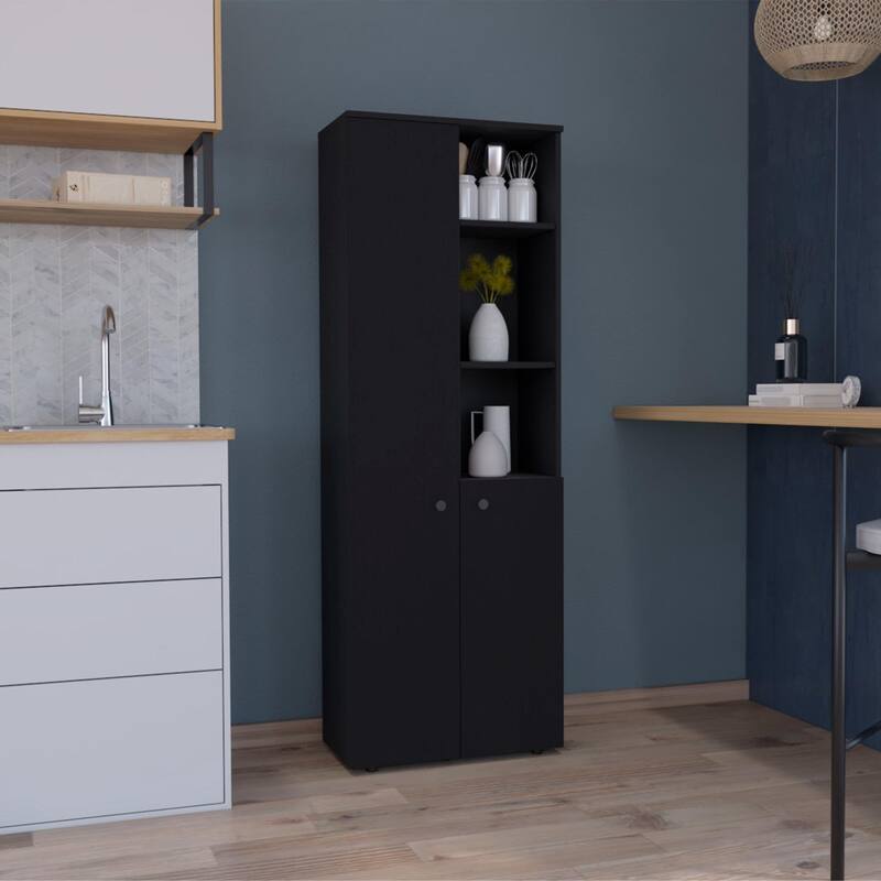 Konik 67-Inch tall Three-Door Storage Cabinet Kitchen Pantry - Black