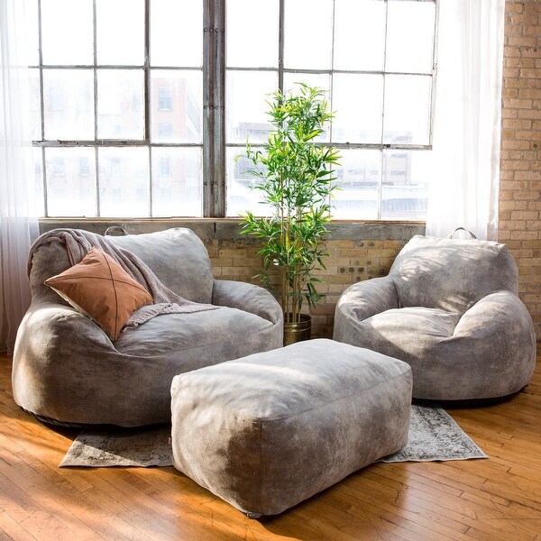 Big Joe Nestle Vegan Leather Foam Filled Loveseat Ottoman - Bed