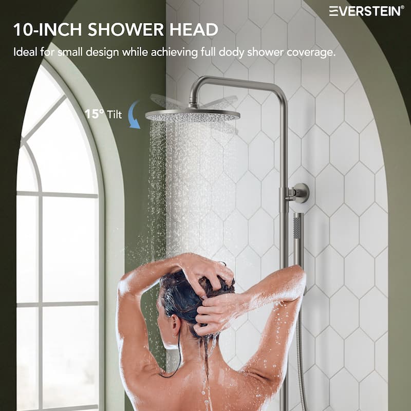 Height Adjustable Thermostatic Shower System with Tub Spout, 10" Rain Shower Head, Hand Shower, Brass Valve