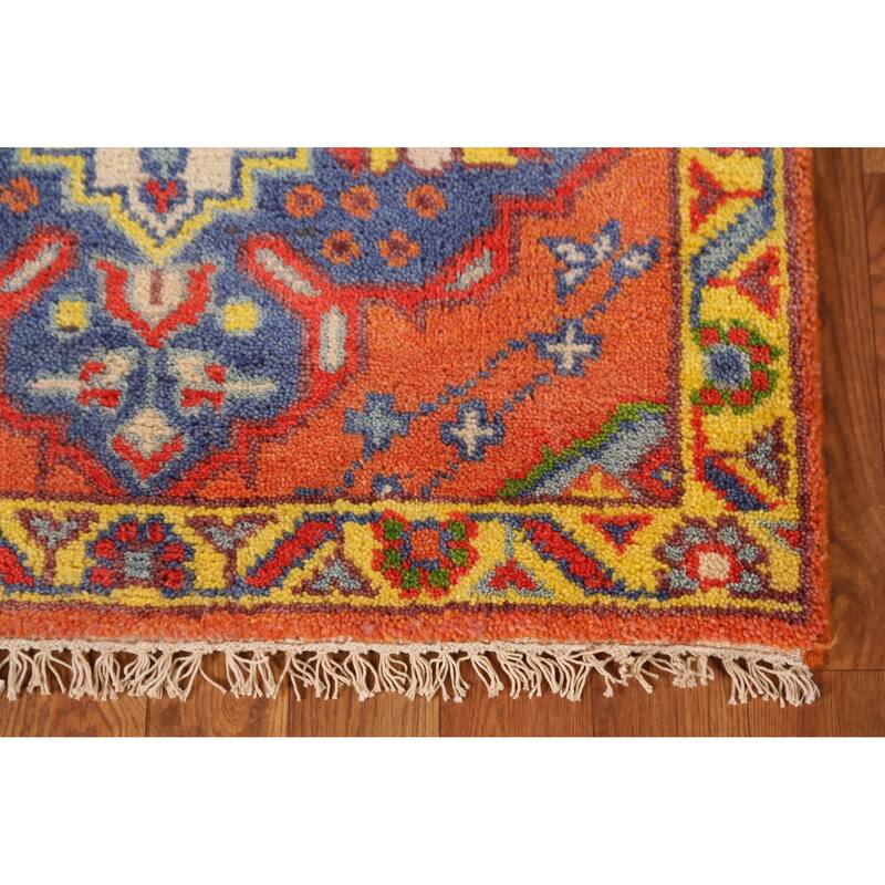 Orange Heriz Serapi Indian Runner Rug Handmade Geometric Wool Carpet - 2'6" x 9'11"