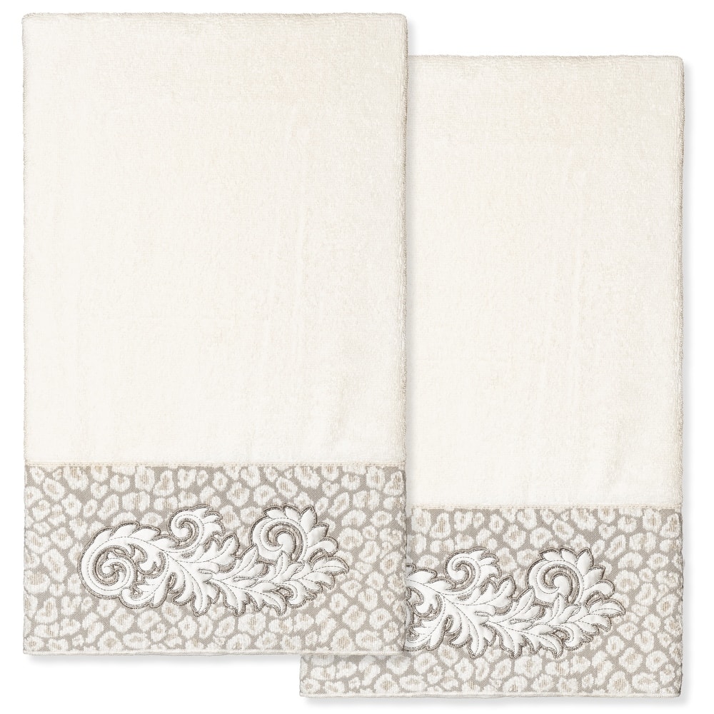 Authentic Hotel and Spa 100% Turkish Cotton April 2PC Embellished Bath Towel Set