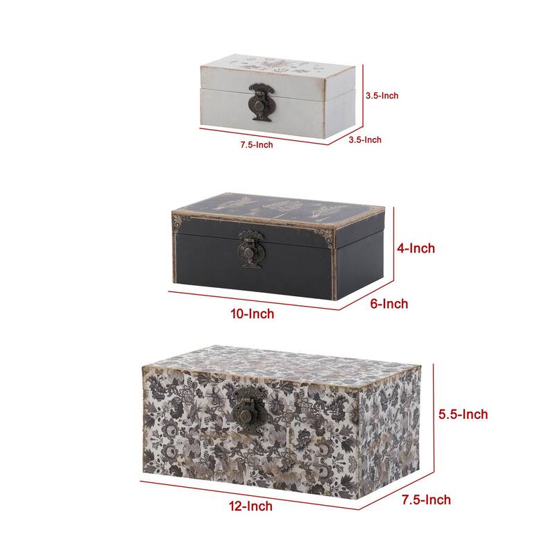 Leo Set of 3 Storage Boxes, Vegan Leather Lining, Ornate Printed Designs