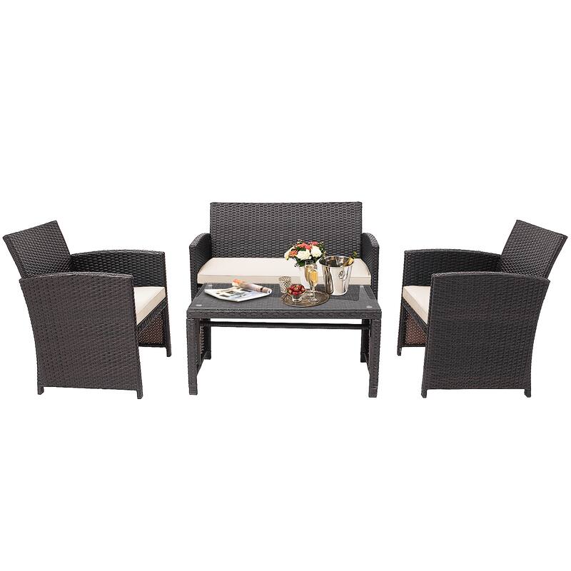 Costway 8PCS Patio Rattan Furniture Set Cushioned Chair Sofa Coffee