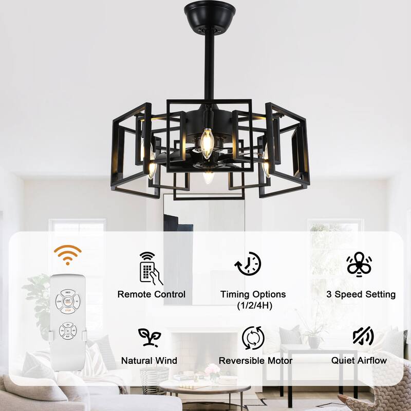 Bella Depot 20" Industrial Metal Cage Ceiling Fan with Light and Remote 6-speed Reversible Indoor Ceiling Fan