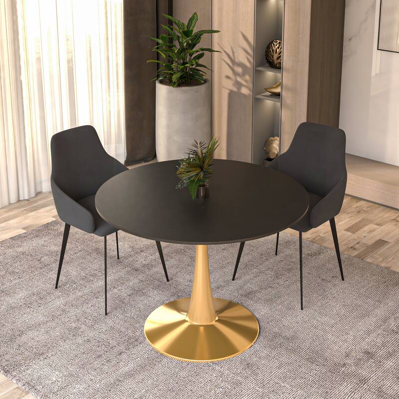 LeisureMod Bristol 40" Round Dining Table for 4 with MDF Tabletop in Gold Steel Base for Kitchen & Dining Room