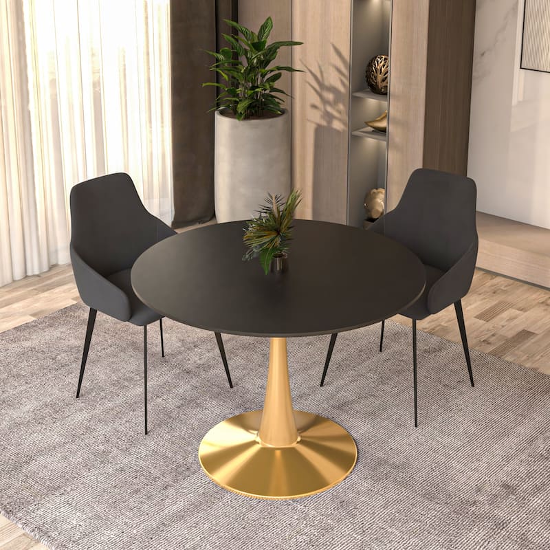 LeisureMod Bristol 40" Round Dining Table for 4 with MDF Tabletop in Gold Steel Base for Kitchen & Dining Room