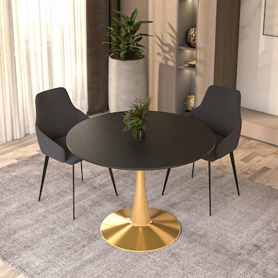 LeisureMod Bristol 40" Round Dining Table for 4 with MDF Tabletop in Gold Steel Base for Kitchen & Dining Room