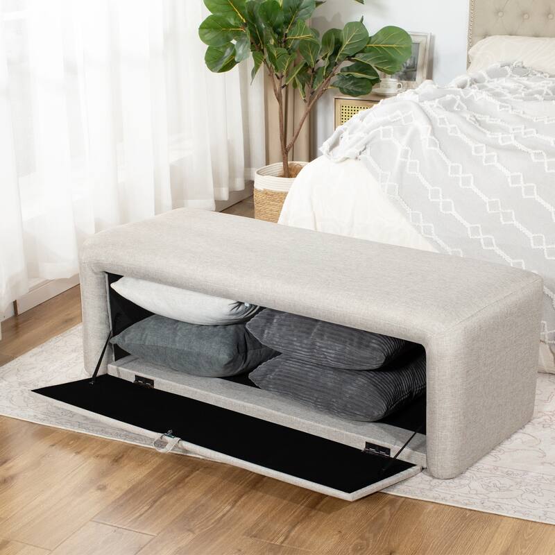Adeco 49 Inches Side-opening Storage Bench Ottoman with Padded Cushion