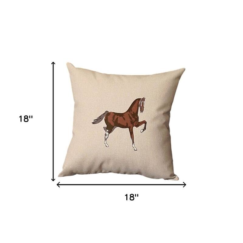 HomeRoots Set Of Four 18" X 18" Beige And Brown Horse Faux Leather Zippered Pillow With Embroidery