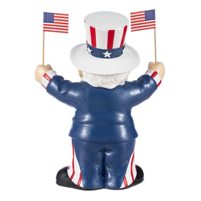 Glitzhome 9"H Patriotic/ Americana Polyresin Santa Holding Flags Table Decor