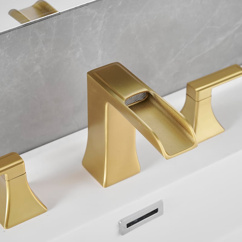 Double Handle Three-Hole Bath Waterfall Faucet with Drain