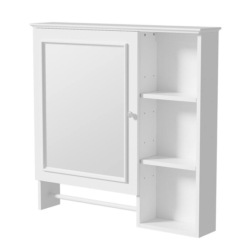 GDFStudio - Rosdale Modern Wall Mounted Bathroom Storage Mirror Cabinet with Adjustable Shelves, Open Storage and Towel Rack