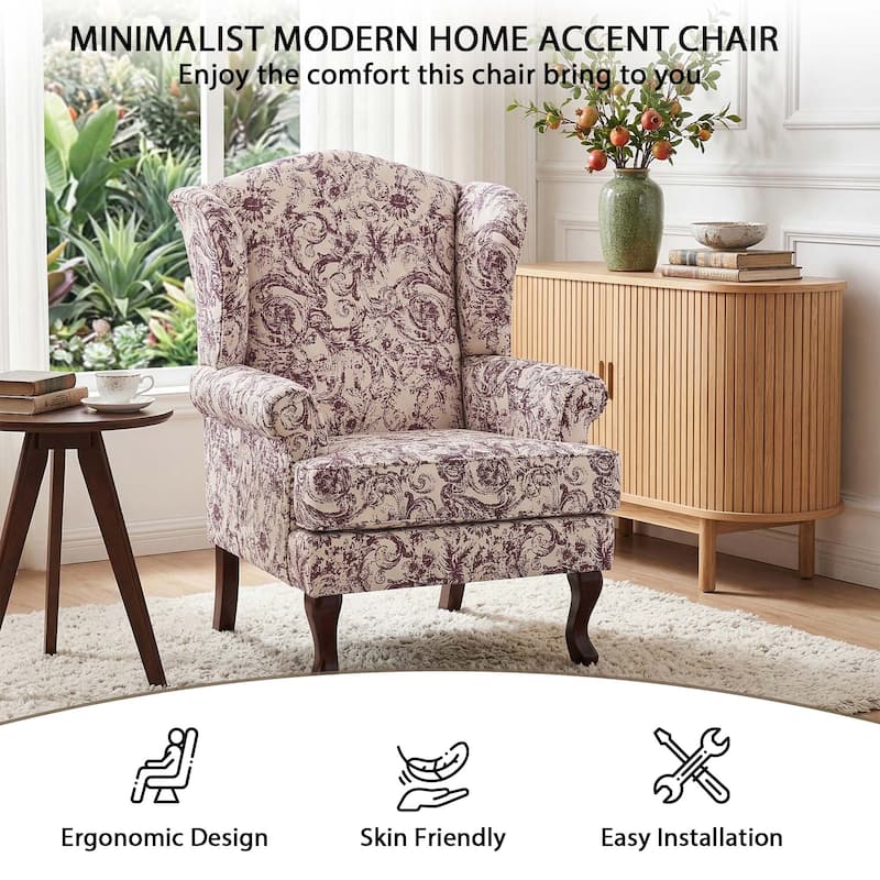 Set of 2 Elegant Living Room Wing Back Arm Chair Upholstered Accent Chair