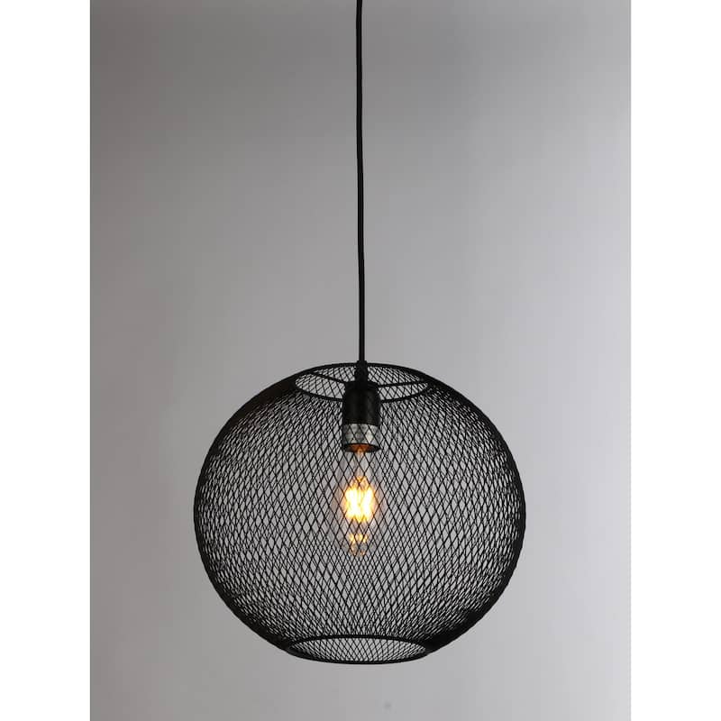 Modern Black Sphere Pendant Light - 1 Light Mesh Shade - Industrial Dining Room Ceiling Fixture - 14