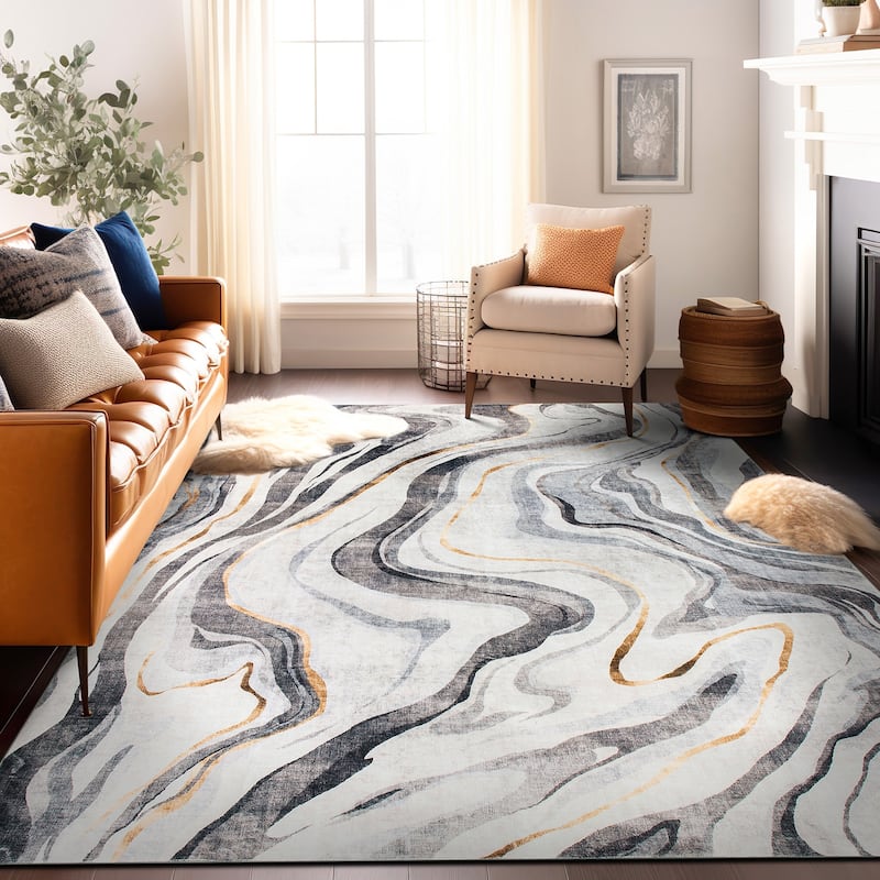 World Rug Gallery Contemporary Marble Washable Non Slip Area Rug - 8'x10'