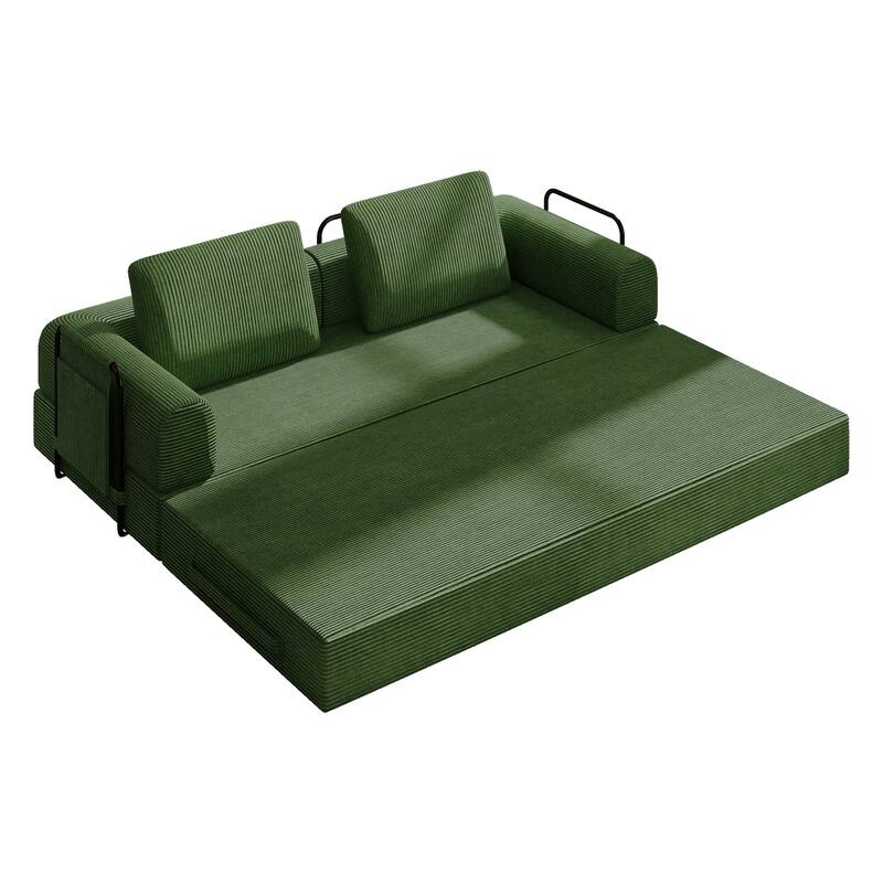 Convertible Sleeper Sofa Bed, Corduroy Folding Sleeper Couch with Pillow, Boneless Couch for Living Room, Floor Lounge Sofa