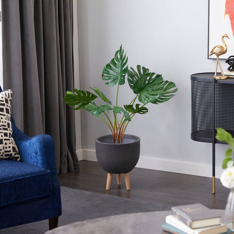 Faux Foliage Monstera Artificial Plant with Realistic Leaves and Black Plastic Pot - Green - Roche River Decor