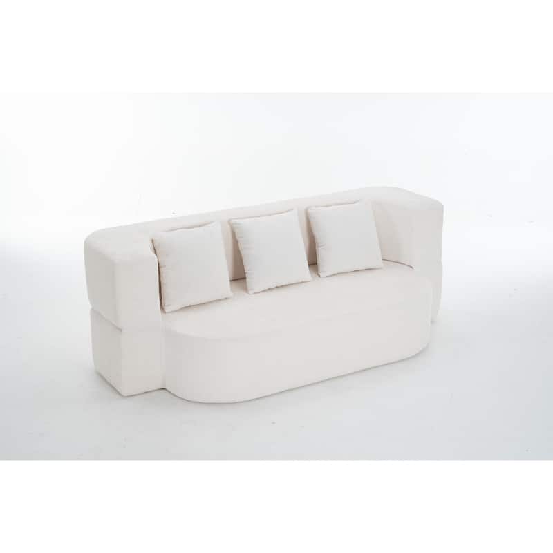 3-Seater Convertible Sofa Bed, Chenille Fabric Sleeper Sofa, High-Density Sponge Daybed, No Assembly Required - Ivory