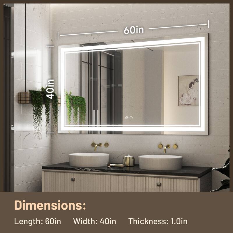 Keonjinn LED Front Light Bathroom Vanity Wall Mirror, 3 Color Temperatures, Anti-fog