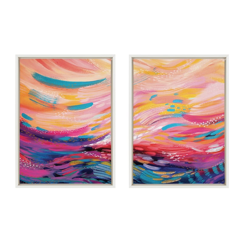 Kate and Laurel Sylvie Strokes 90 Framed Canvas Set by Jessi Raulet - 2 Piece 18x24 - Plastic - White