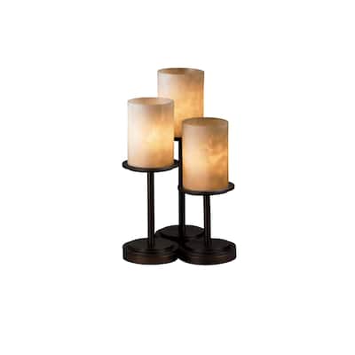 Justice Design Clouds Dakota 3-light Dark Bronze Table Lamp, Clouds Cylinder - Flat Rim Shade