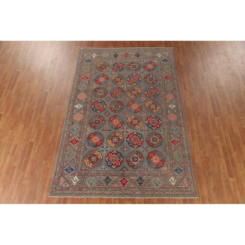 All-Over Geometric Kazak Oriental Area Rug Handmade Wool Carpet - 6'4"x 9'9"