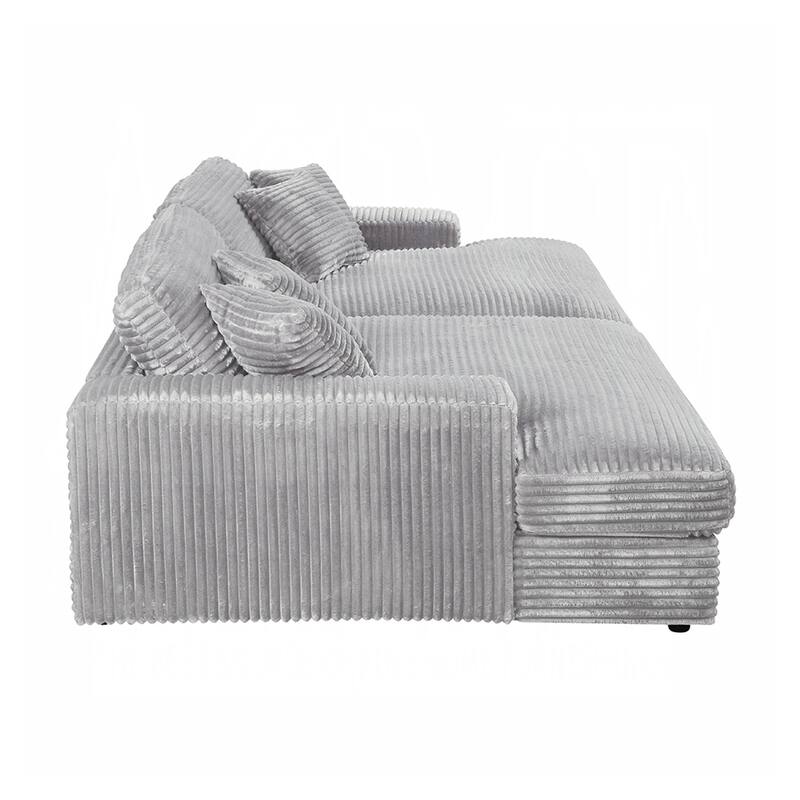 Corduroy Fabric Upholstered Sectional Sofa with 4 Pillows