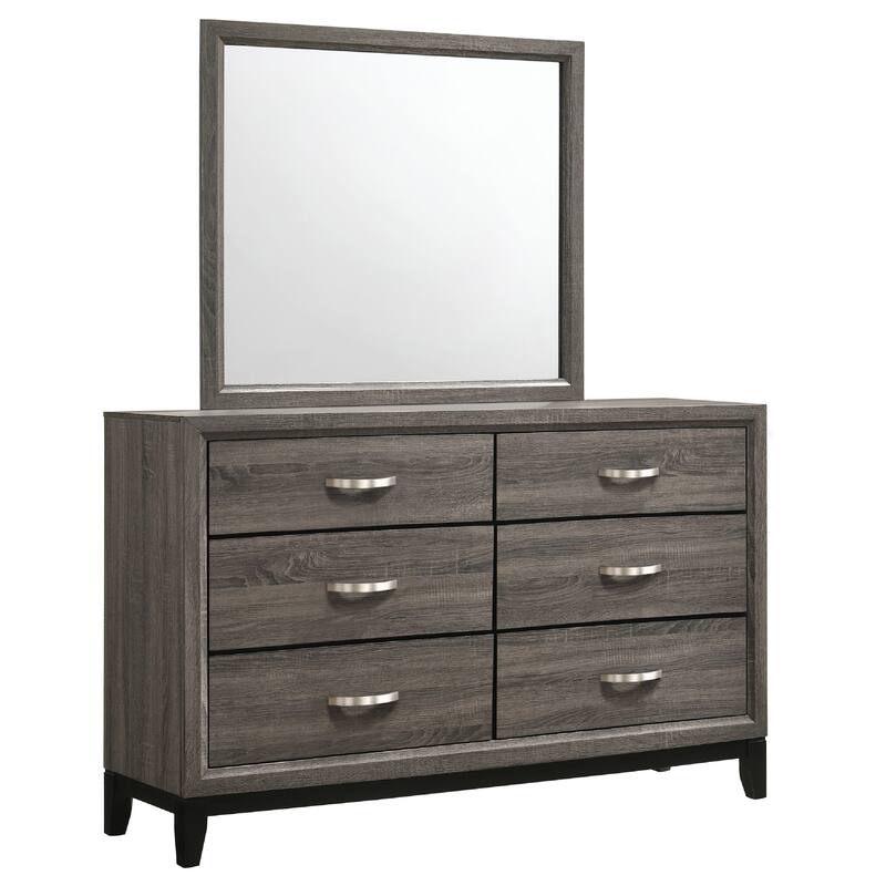 Mela 2pc Wide Dresser and Mirror Set, 6 Drawers, Gray Oak Wood