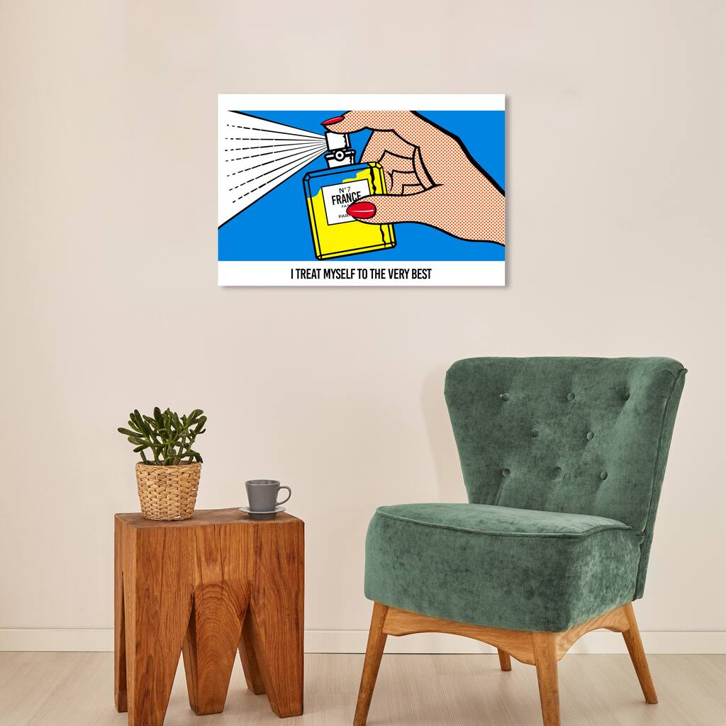 Wynwood Studio Canvas Fashion and Glam Treat Myself Blue and Light Yellow Modern & Contemporary Wall Art Canvas Print