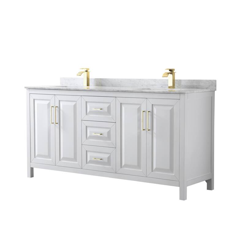 Wyndham Collection Daria 72" Free Standing Double Vanity Set with MDF - White / White Carrara Marble Top / Brushed Gold - Painted