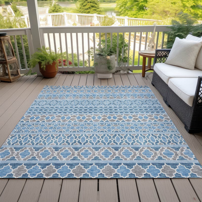 Machine Washable Indoor/ Outdoor Chantille Stripe Boho Rug - Sky - 3' x 5'