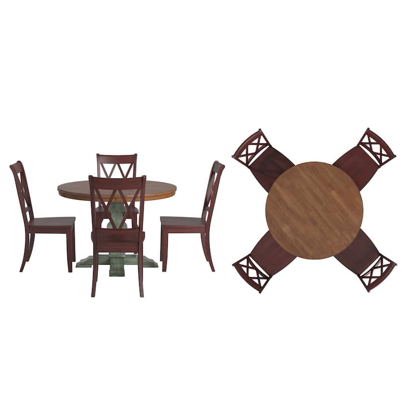 Ronda 45" Round Solid Wood Top Dining Set with X-Back Chairs