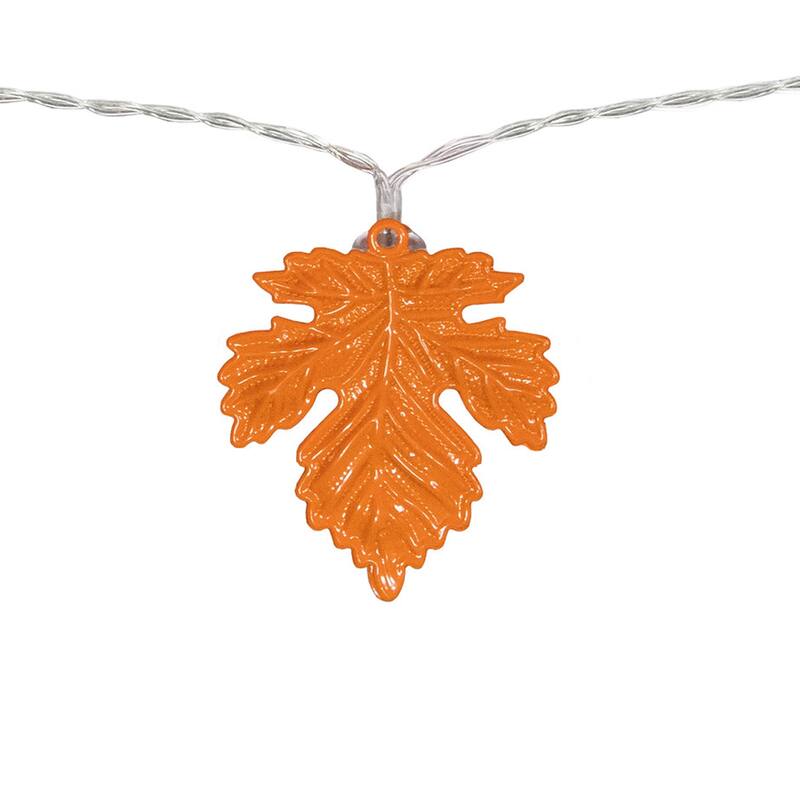 10ct Orange LED Fall Harvest Maple Leaf Fairy Lights 5.5ft Copper Wire