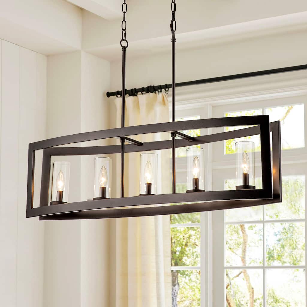 5-Light Modern Farmhouse Linear Oil-Rubbed Bronze Clear Glass Chandelier - Oil-Rubbed Bronze - 36.6 in. W x 10.24 in. H
