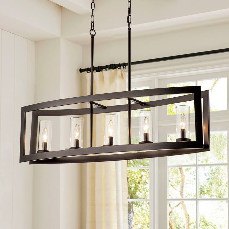 5-Light Modern Farmhouse Linear Oil-Rubbed Bronze Clear Glass Chandelier - Oil-Rubbed Bronze - 36.6 in. W x 10.24 in. H - 36.6 in. W x 10.24 in. H - Oil-Rubbed Bronze