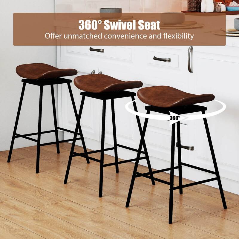 Costway Swivel Barstools Set of 2/4 Faux Leather Upholstered Backless - See Details