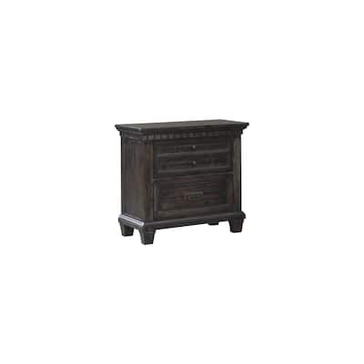Smokey Gray Oak Nightstand with LED Underlight and Oil Rubbed Bronze Hardware