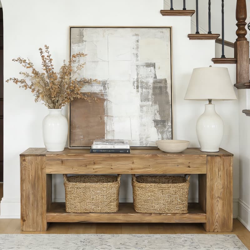 63" Solid Wood Sofa Console Table, Low Entryway Storage Accent Table