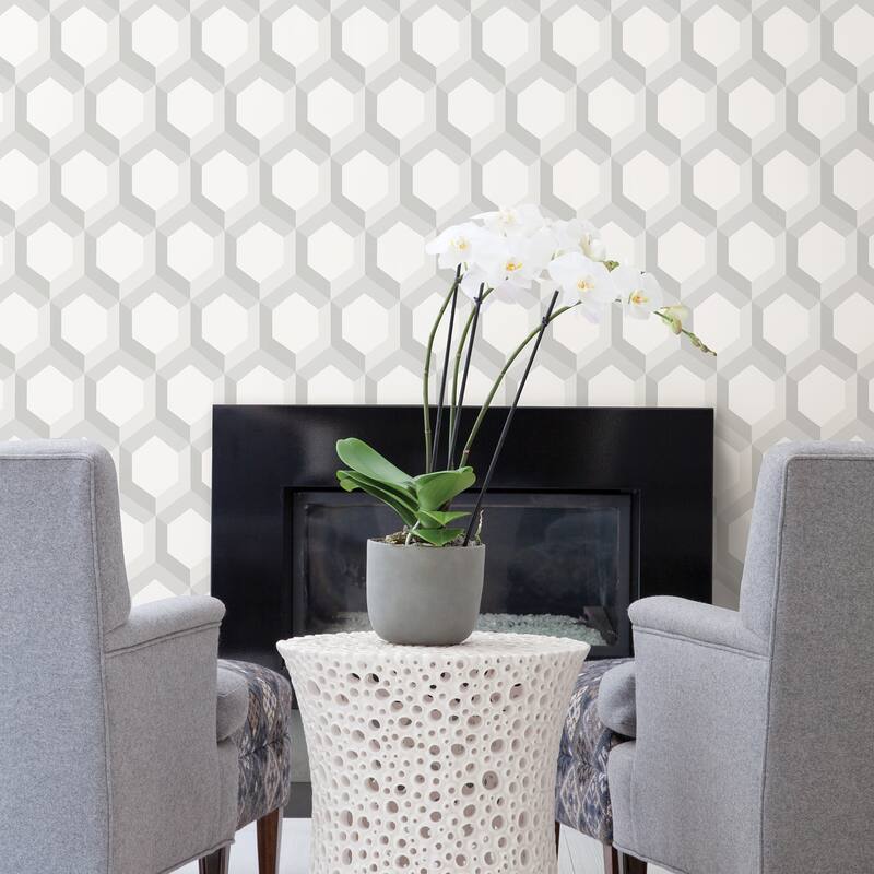 A-Street Prints Hex Grey Geometric Wallpaper