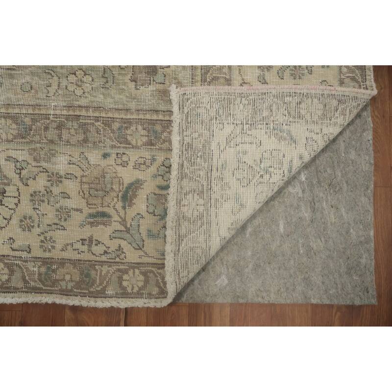 Hand Knotted Oriental 100% Wool Carpet Traditional Floral Beige & Ivories Tabriz Area Rug - 11' 8'' X 8' 1''