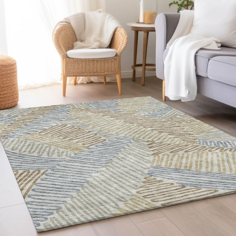 Premium Washable Super Soft Contemporary Leaf Mayfield Rug - Taupe - 9' x 12'