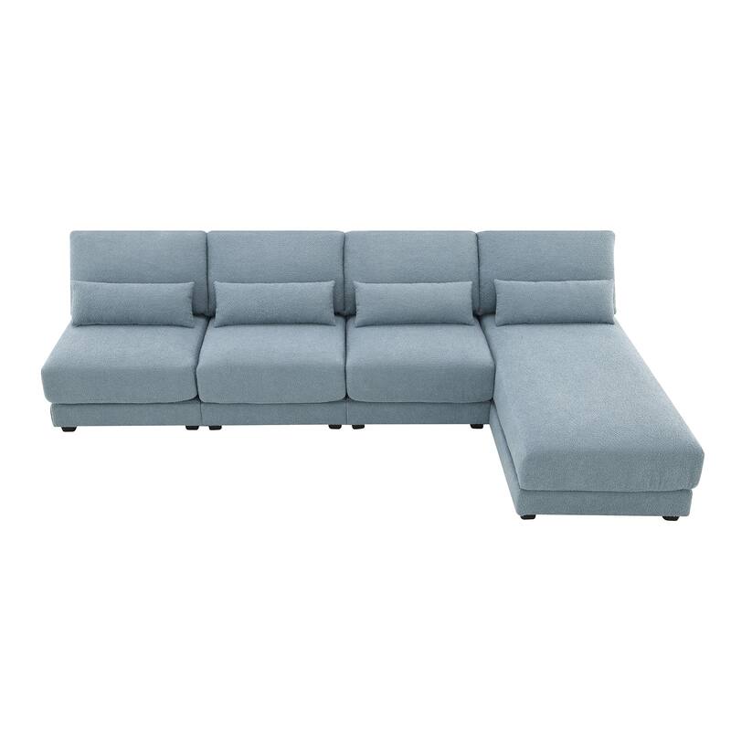 120" L-Shaped 4 Seater Sectional Sofa with Reversible Chaise and 4 Waist Pillow, Armless Design for Space-Saving Comfort